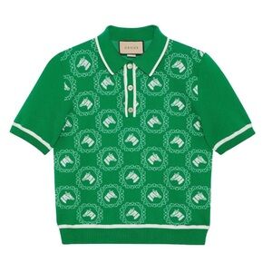 Gucci Green Kids Short-Sleeve Polo with White Logo Medallions